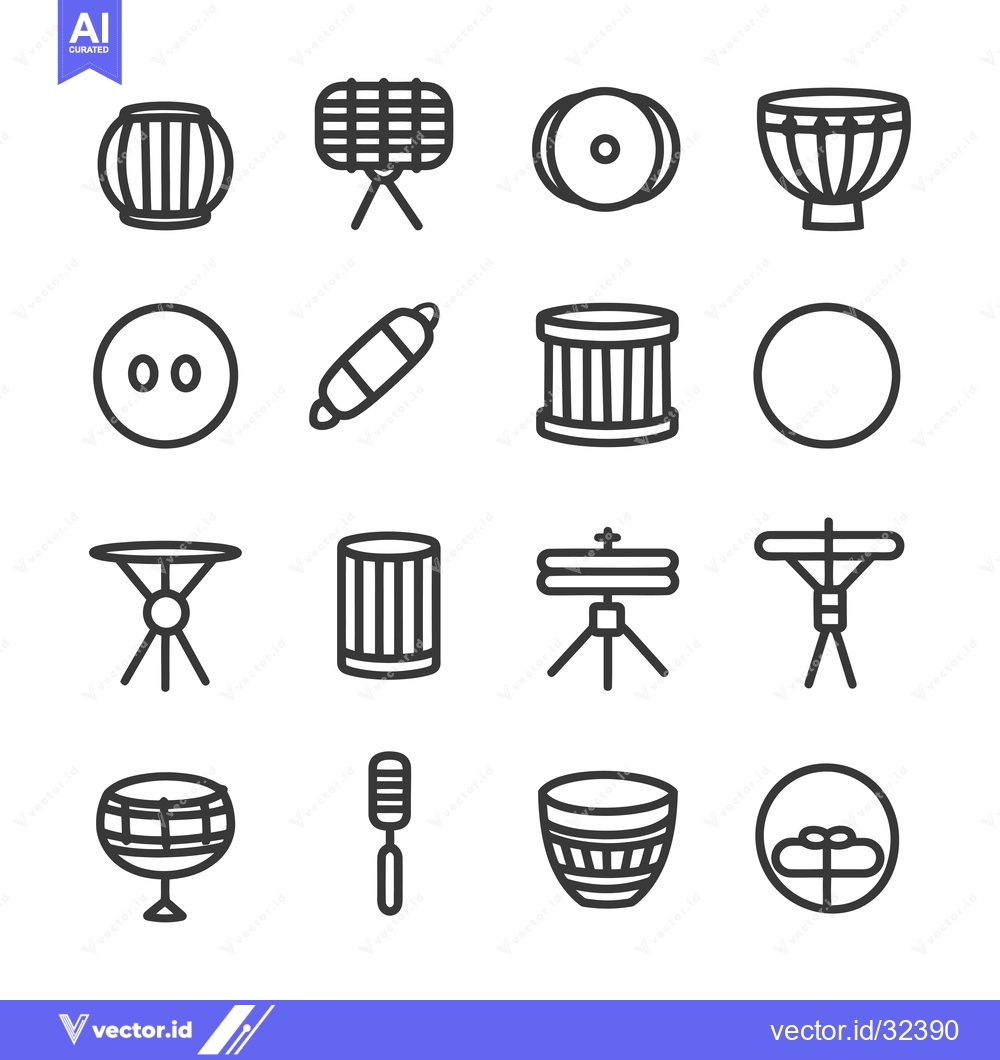 Premium Vector dari Collection of Black and White Drum Icons