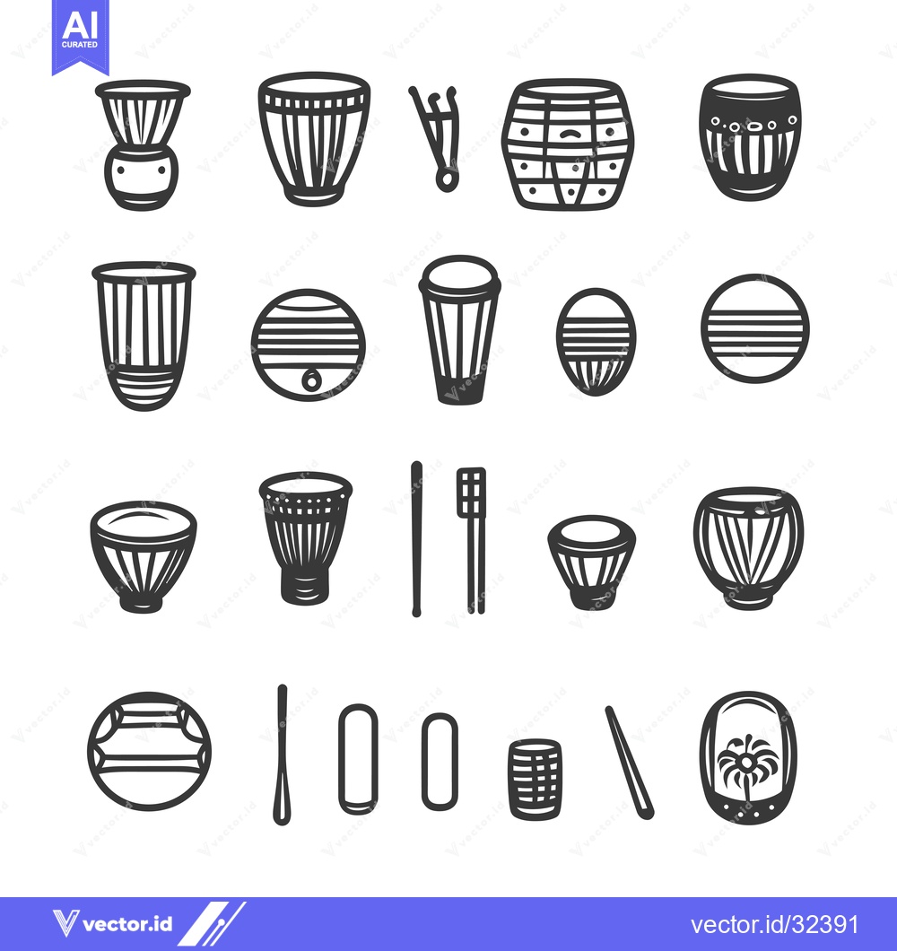 Premium Vector of Collection of Black and White Drum Icons
