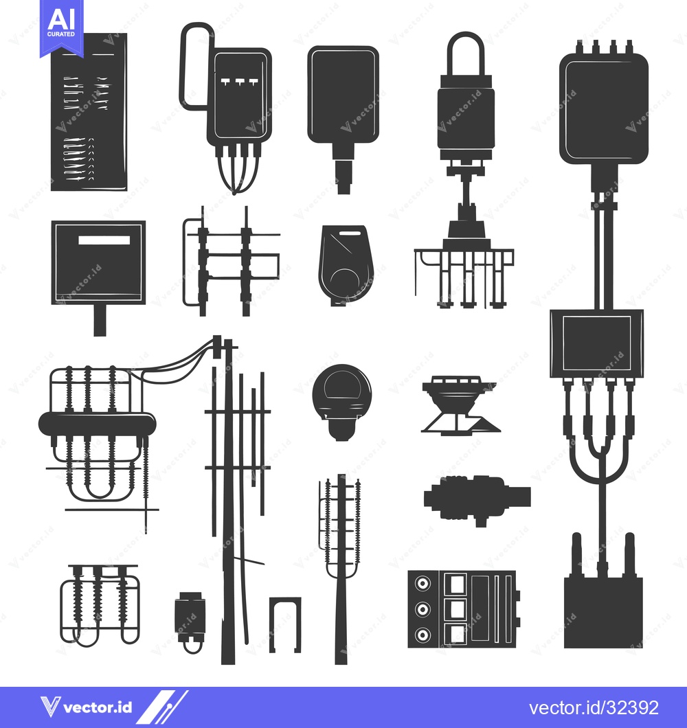 Premium Vector of Collection of Black and White Electrical Equipment Silhouettes