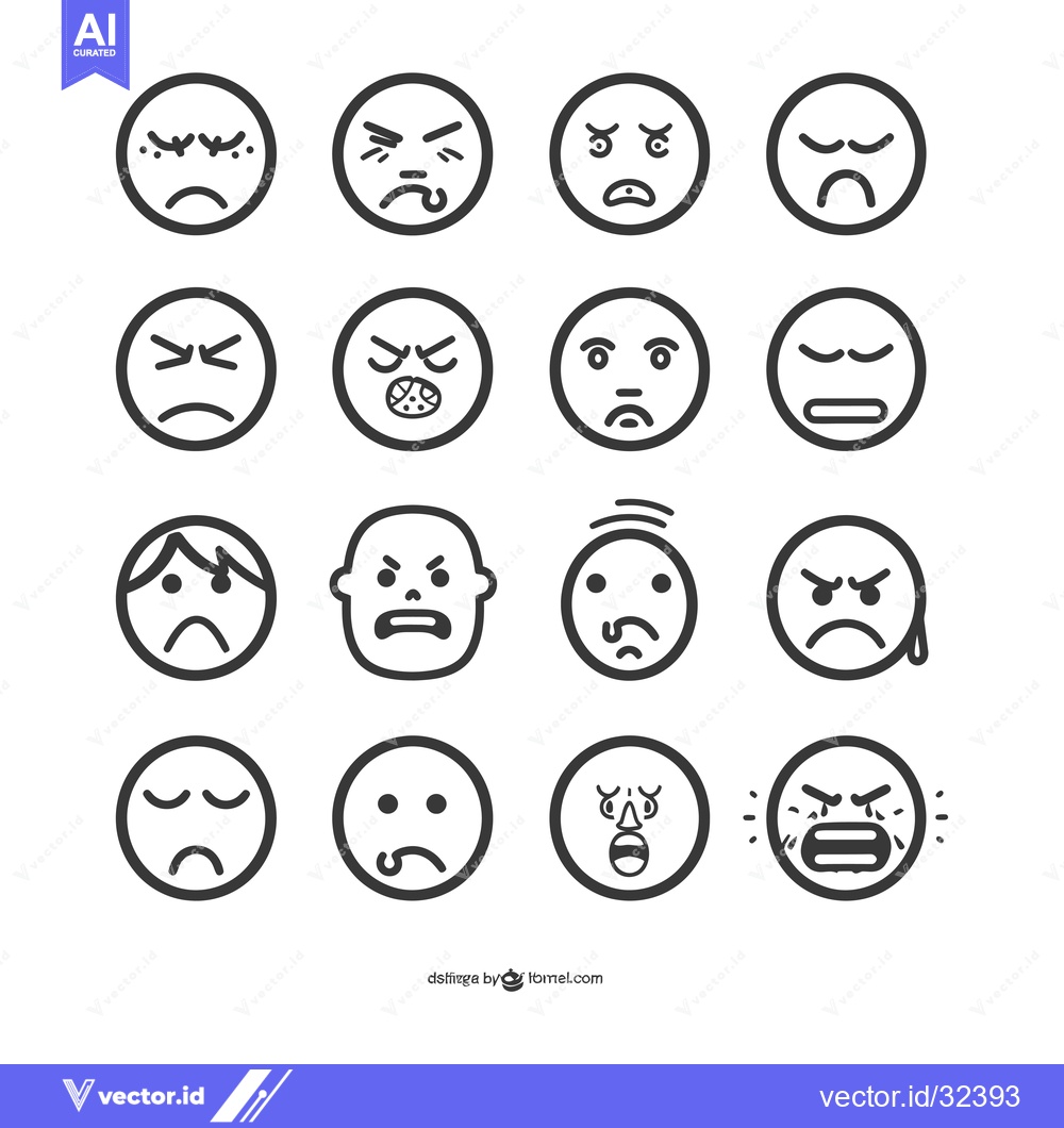 Premium Vector of Collection of Black and White Emojis Depicting Different Facial Expres