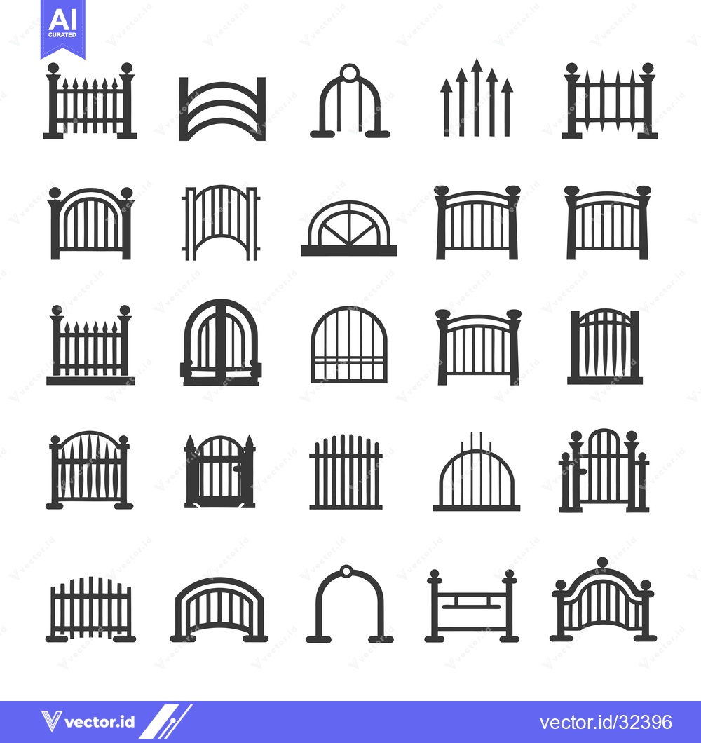 Premium Vector dari Collection of Black and White Fence and Gate Icons