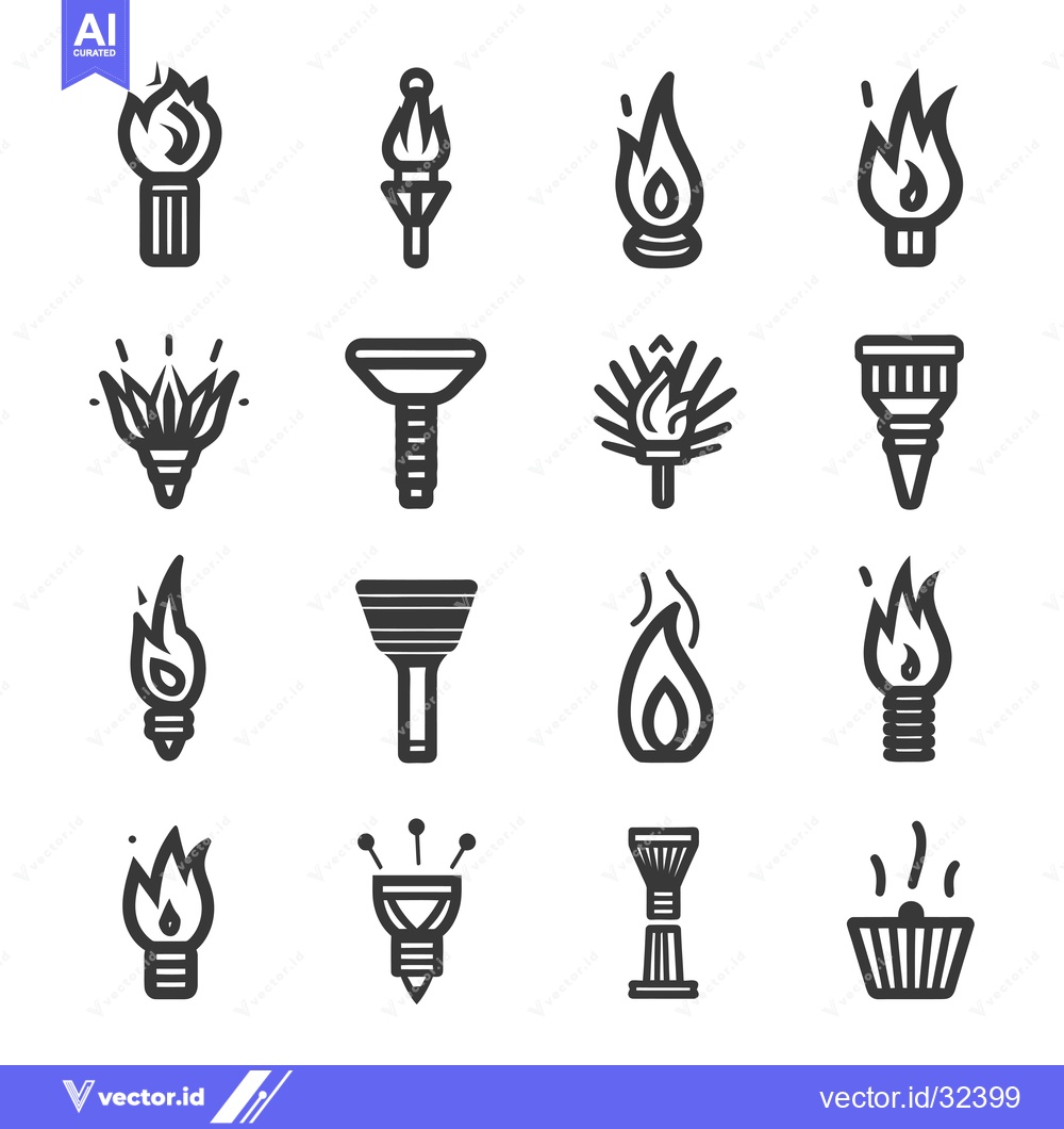 Premium Vector of Collection of  Black and White Flame Icons with Various Bases