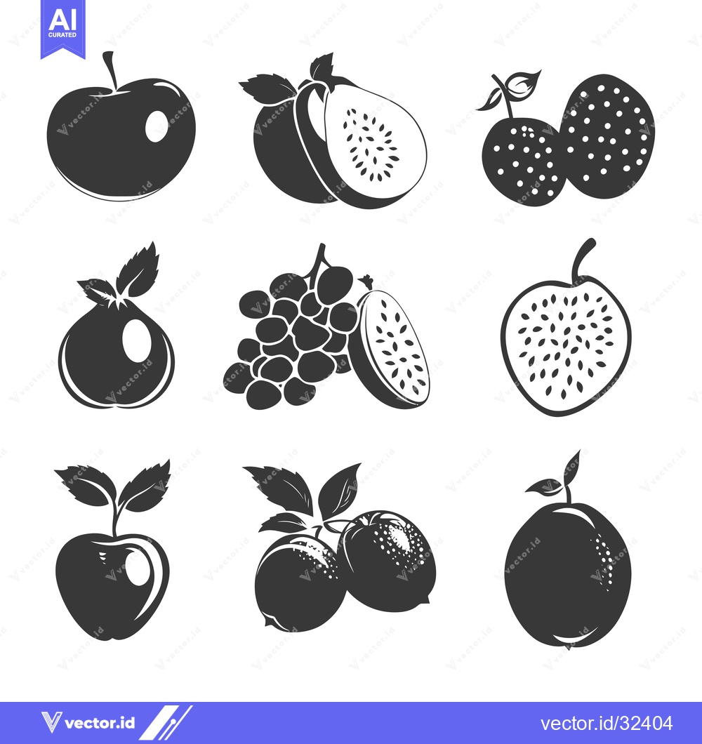 Premium Vector dari Collection of Black and White Fruit Silhouettes
