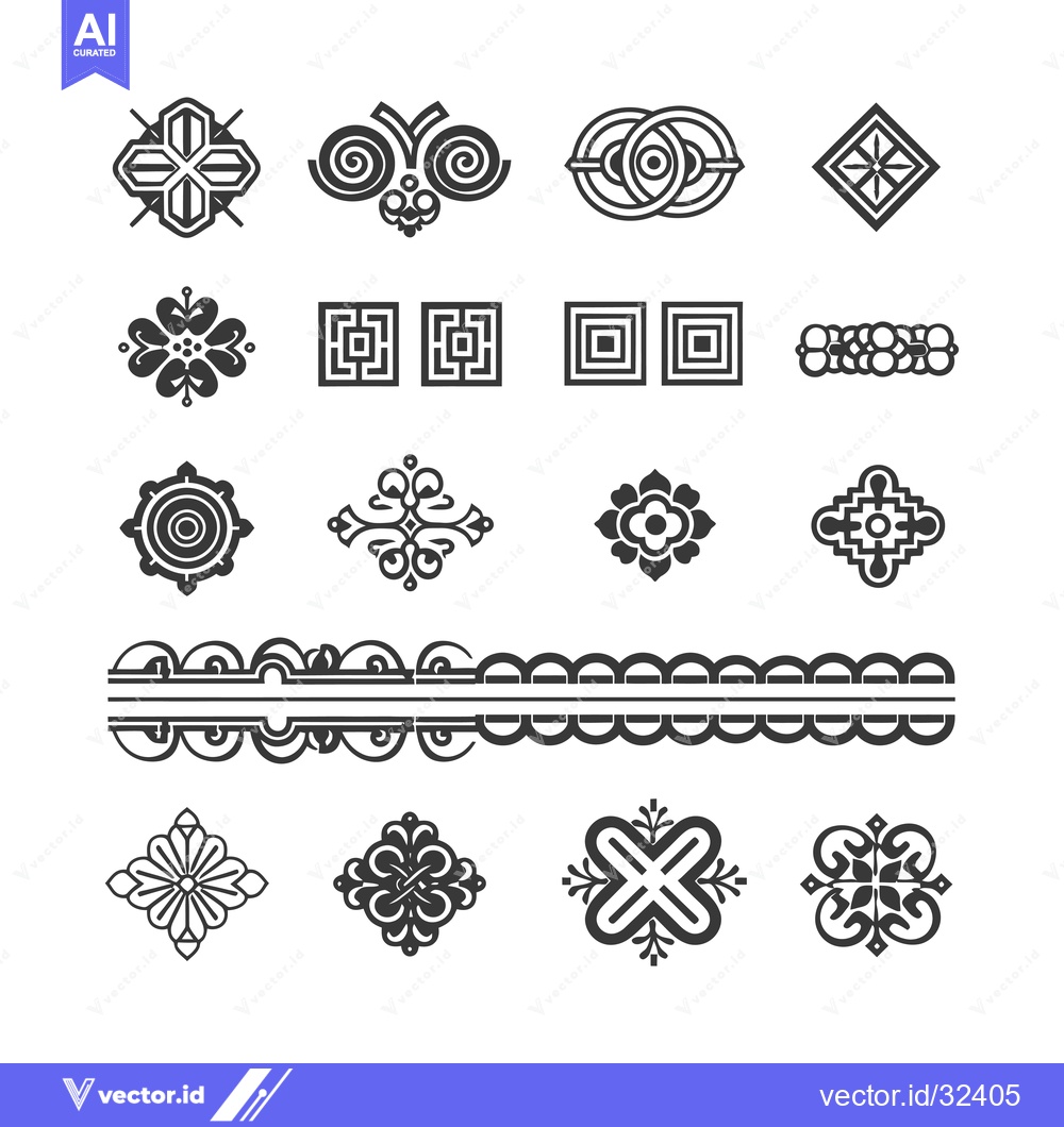 Premium Vector of Collection of Black and White Geometric Ornamental Patterns