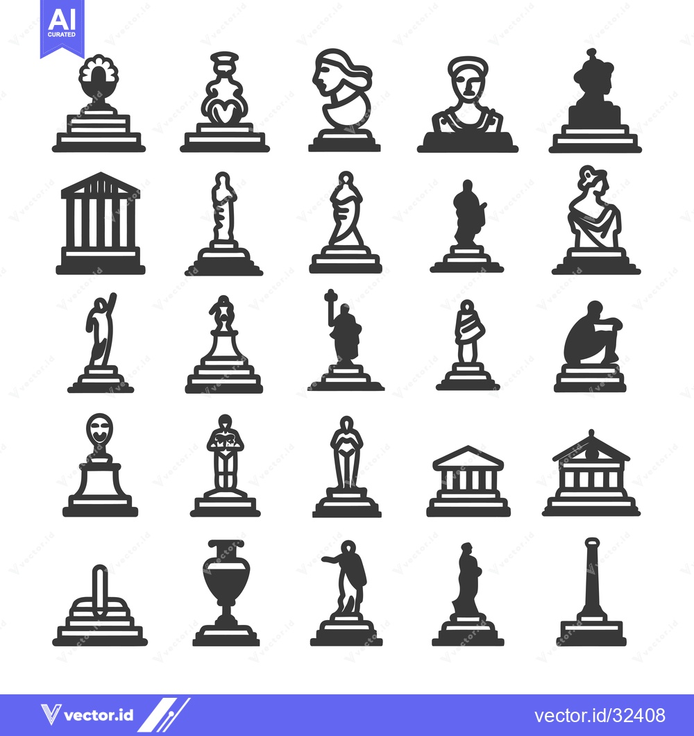Premium Vector of Collection of Black and White Greek and Roman Statues Icons