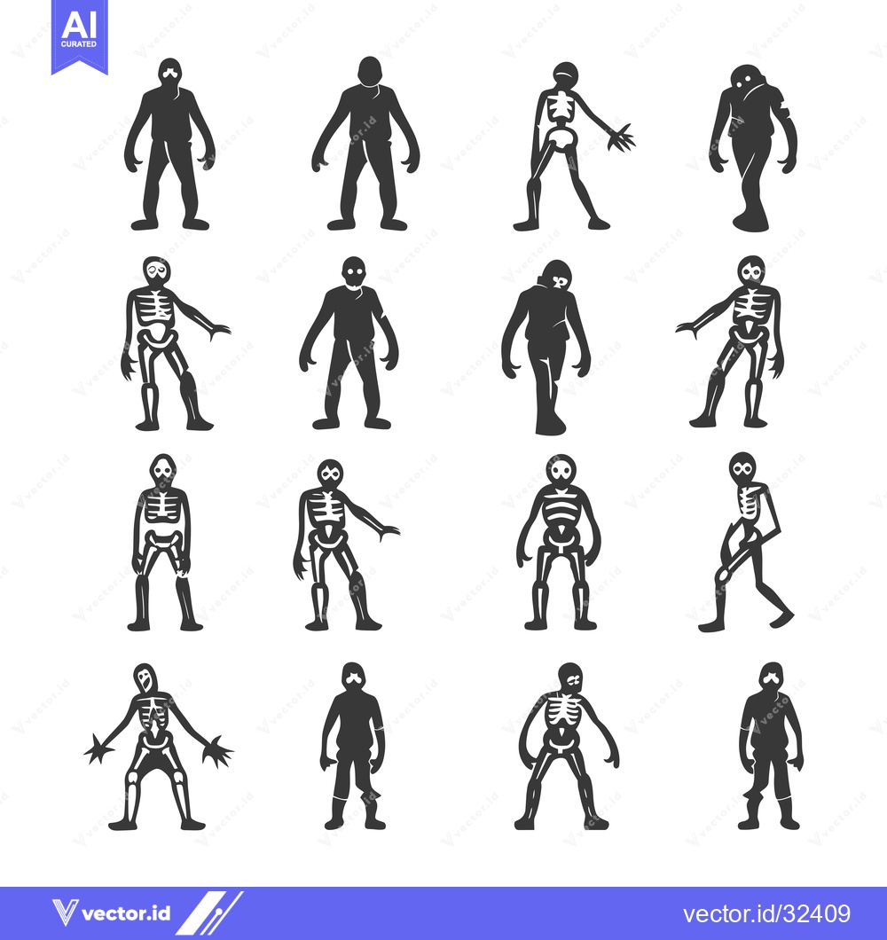 Premium Vector dari Collection of Black and White Halloween Skeleton and Ghost Icons