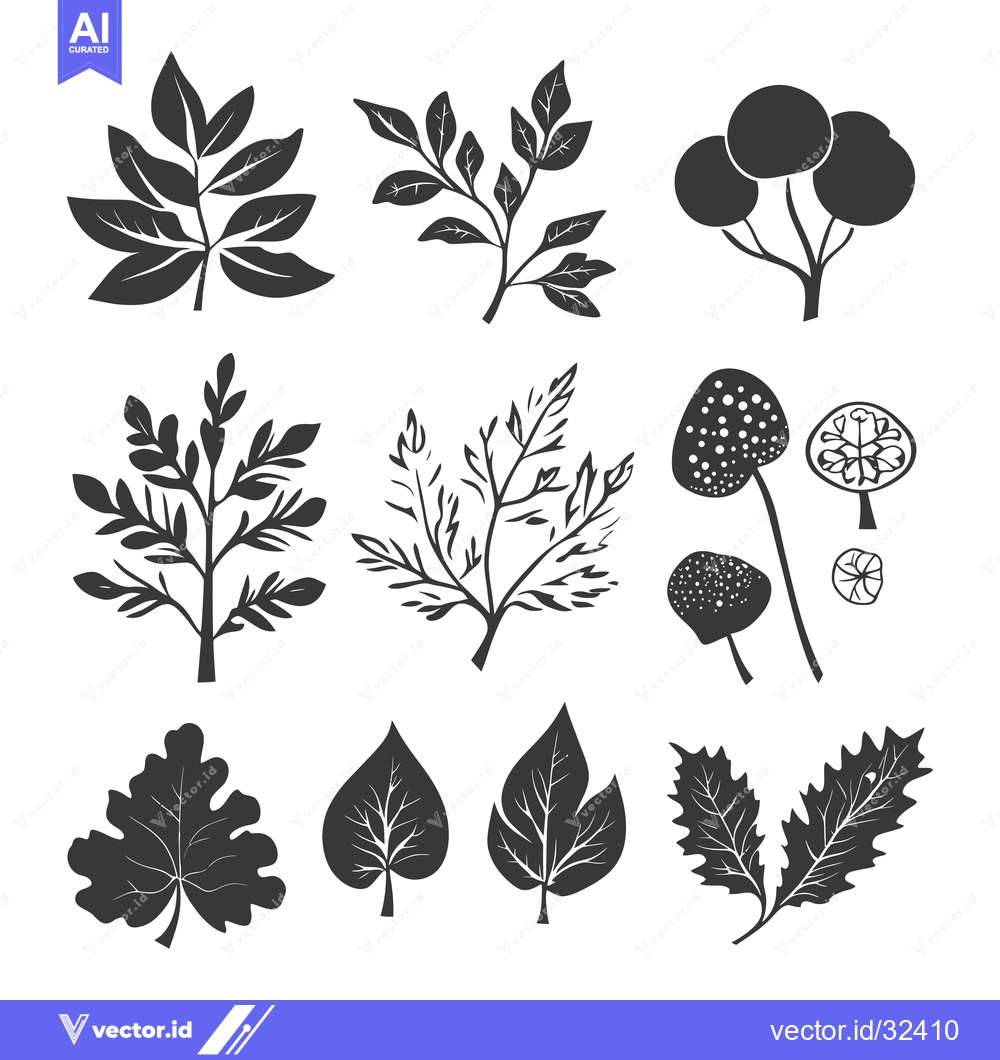 Premium Vector of Collection of Black and White Hand-Drawn Botanical Illustrations