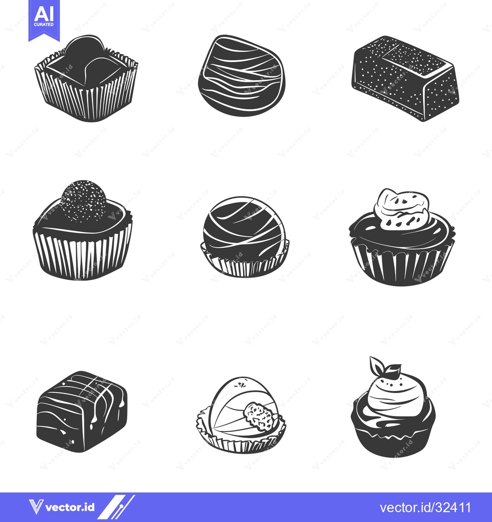 Premium Vector dari Collection of Black and White Hand-Drawn Chocolate Candies and Sweets