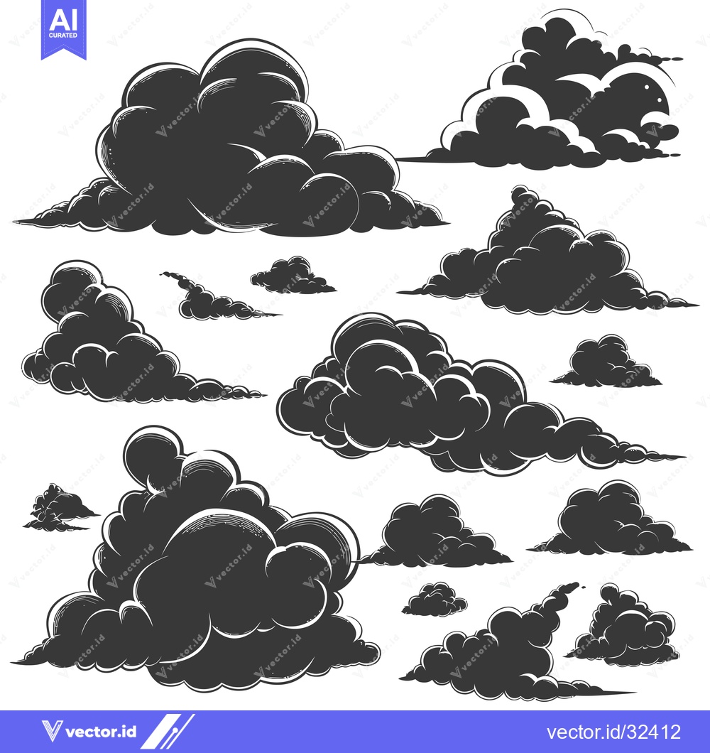 Premium Vector dari Collection of Black and White Hand-Drawn Clouds