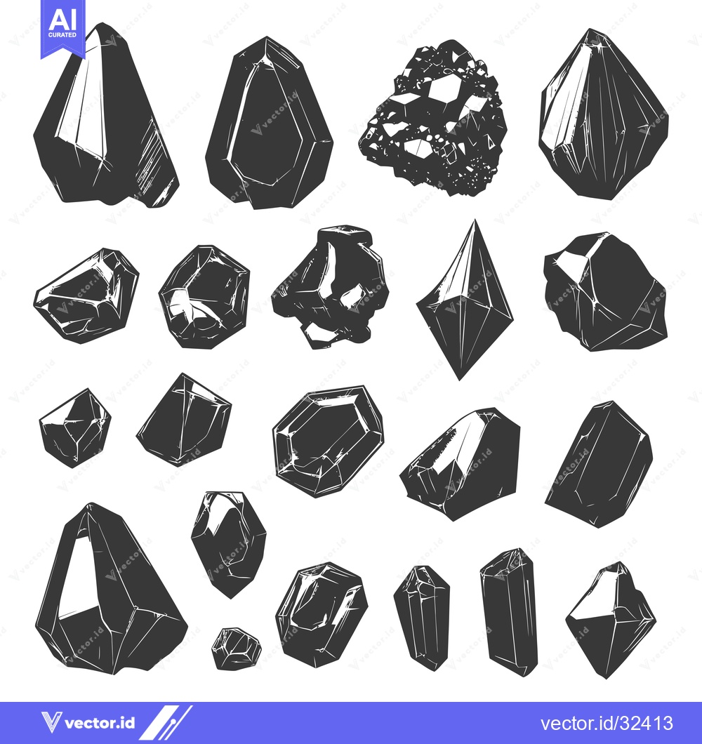 Premium Vector of Collection of Black and White Hand Drawn Crystal Shapes