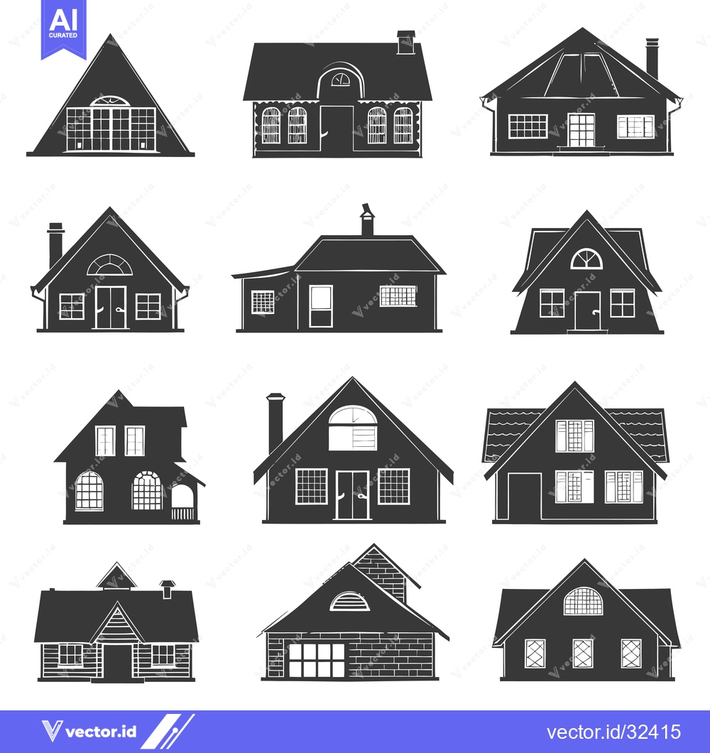 Premium Vector of Collection of Black and White Hand-Drawn House Silhouettes