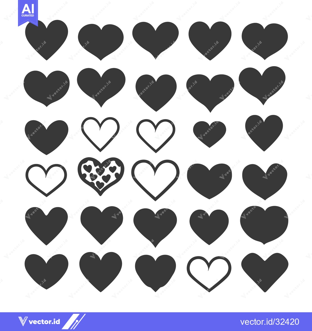 Premium Vector dari Collection of Black and White Heart Icons