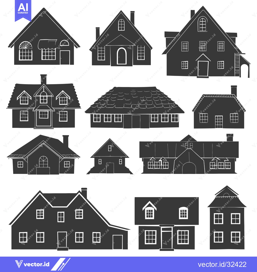 Premium Vector of Collection of Black and White House Silhouettes