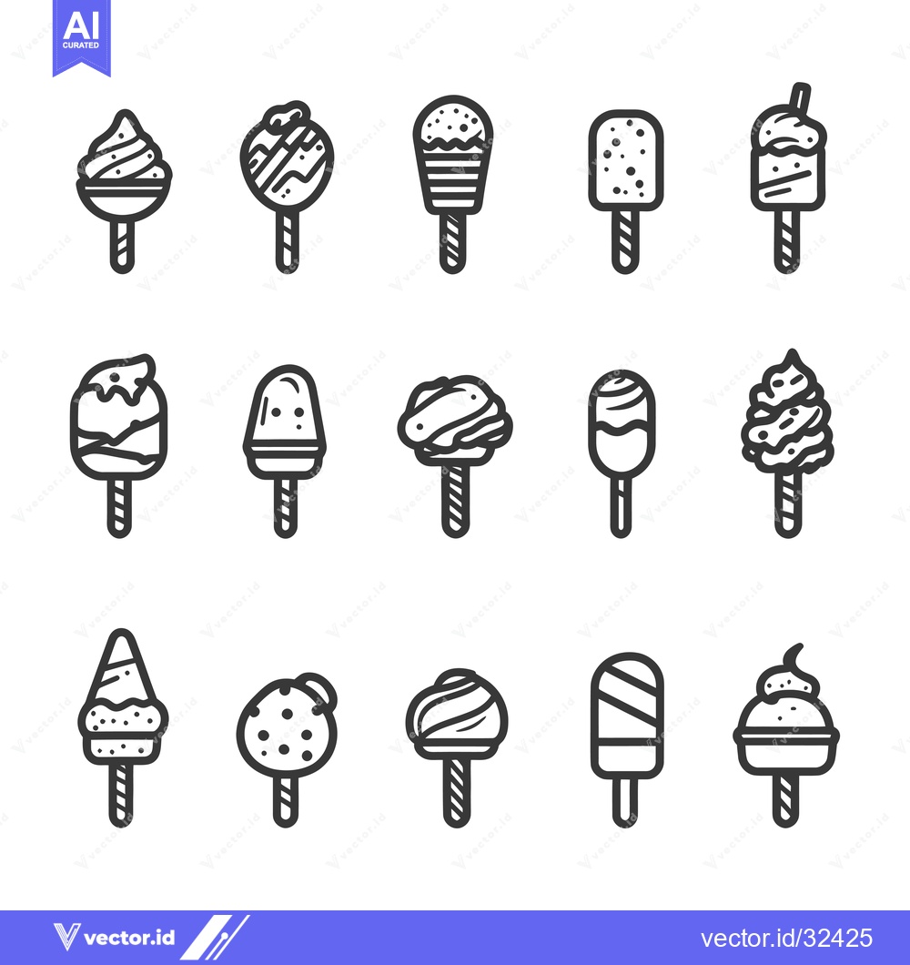 Premium Vector of Collection of Black and White Ice Cream Icons