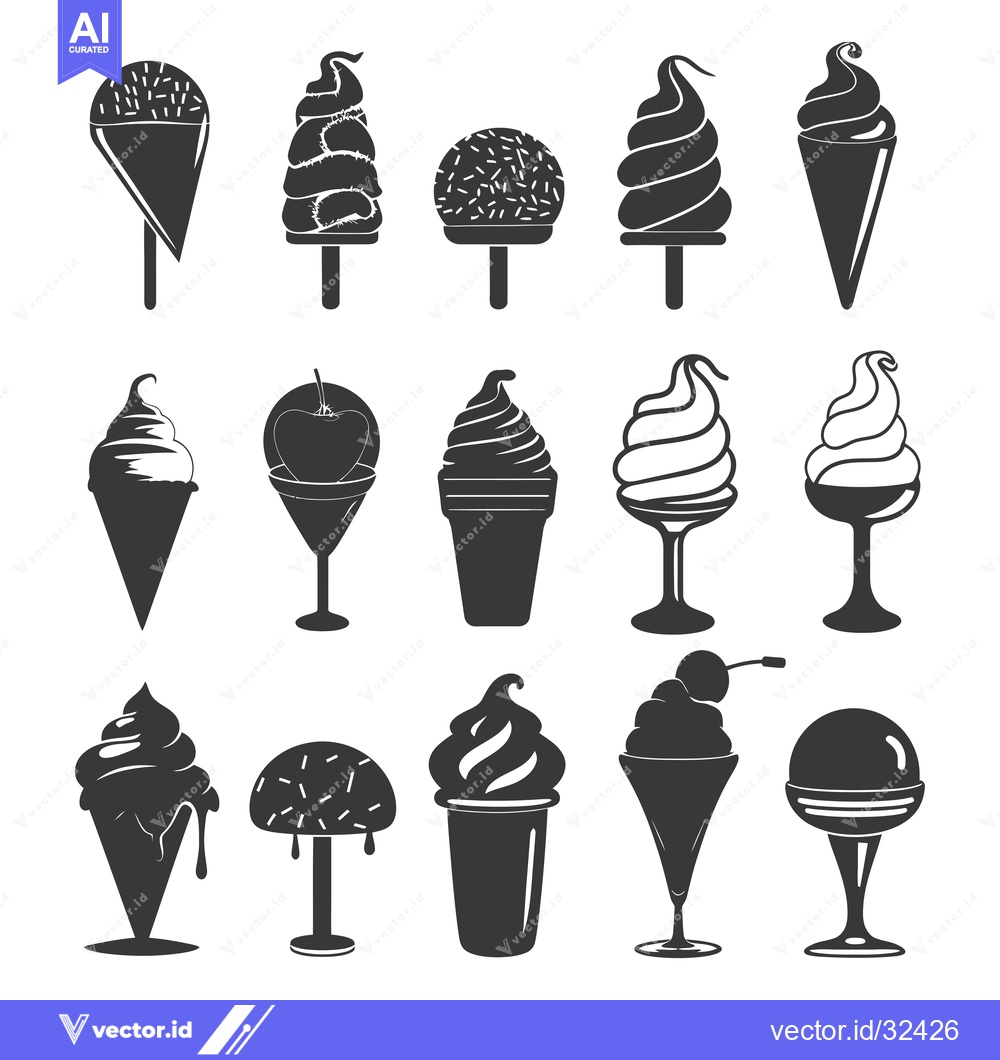 Premium Vector dari Collection of Black and White Ice Cream Icons