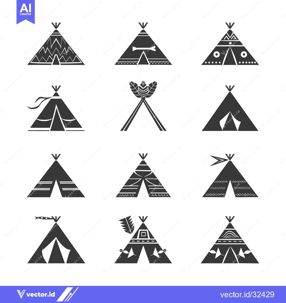 Premium Vector dari Collection of Black and White Illustrated Native American Teepees