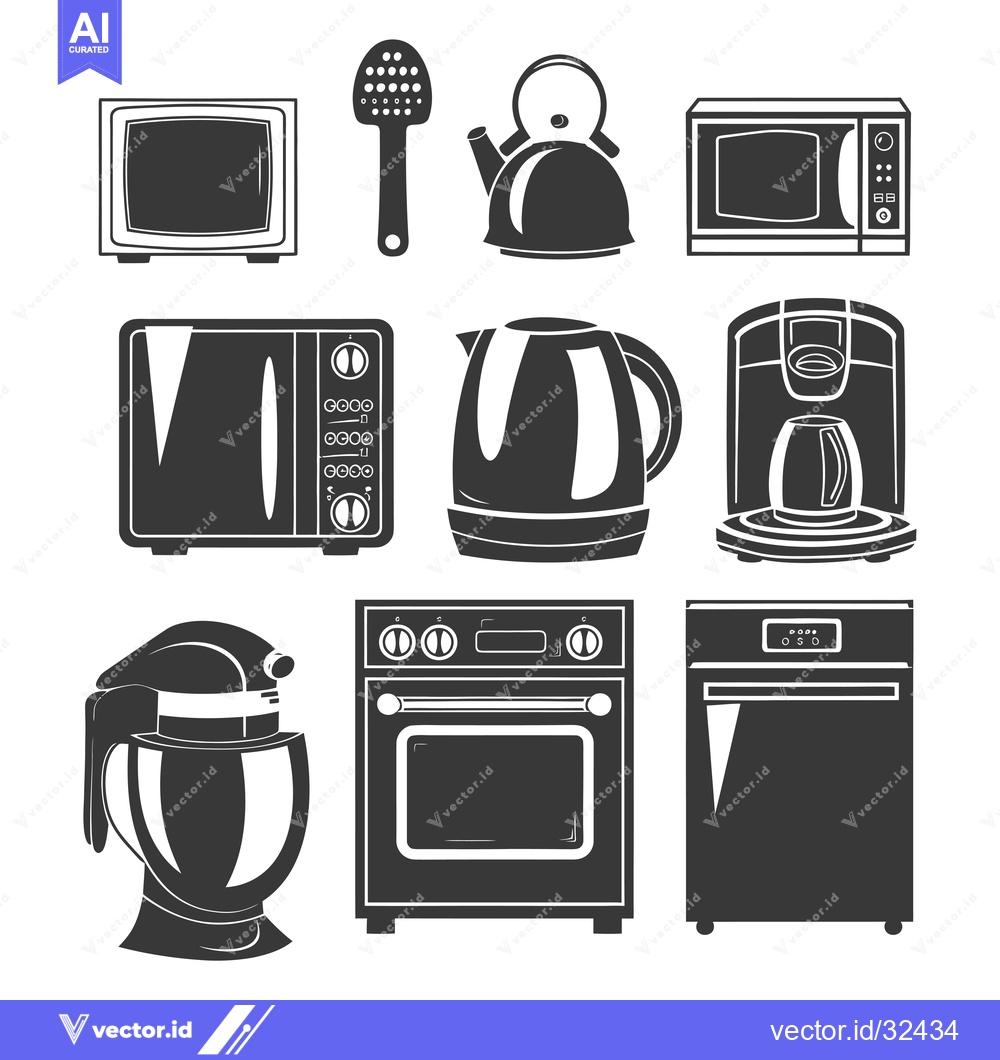 Premium Vector dari Collection of Black and White Kitchen Appliance Icons