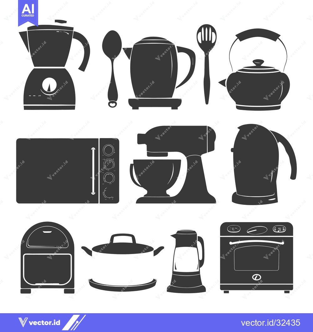 Premium Vector dari Collection of Black and White Kitchen Appliance Icons