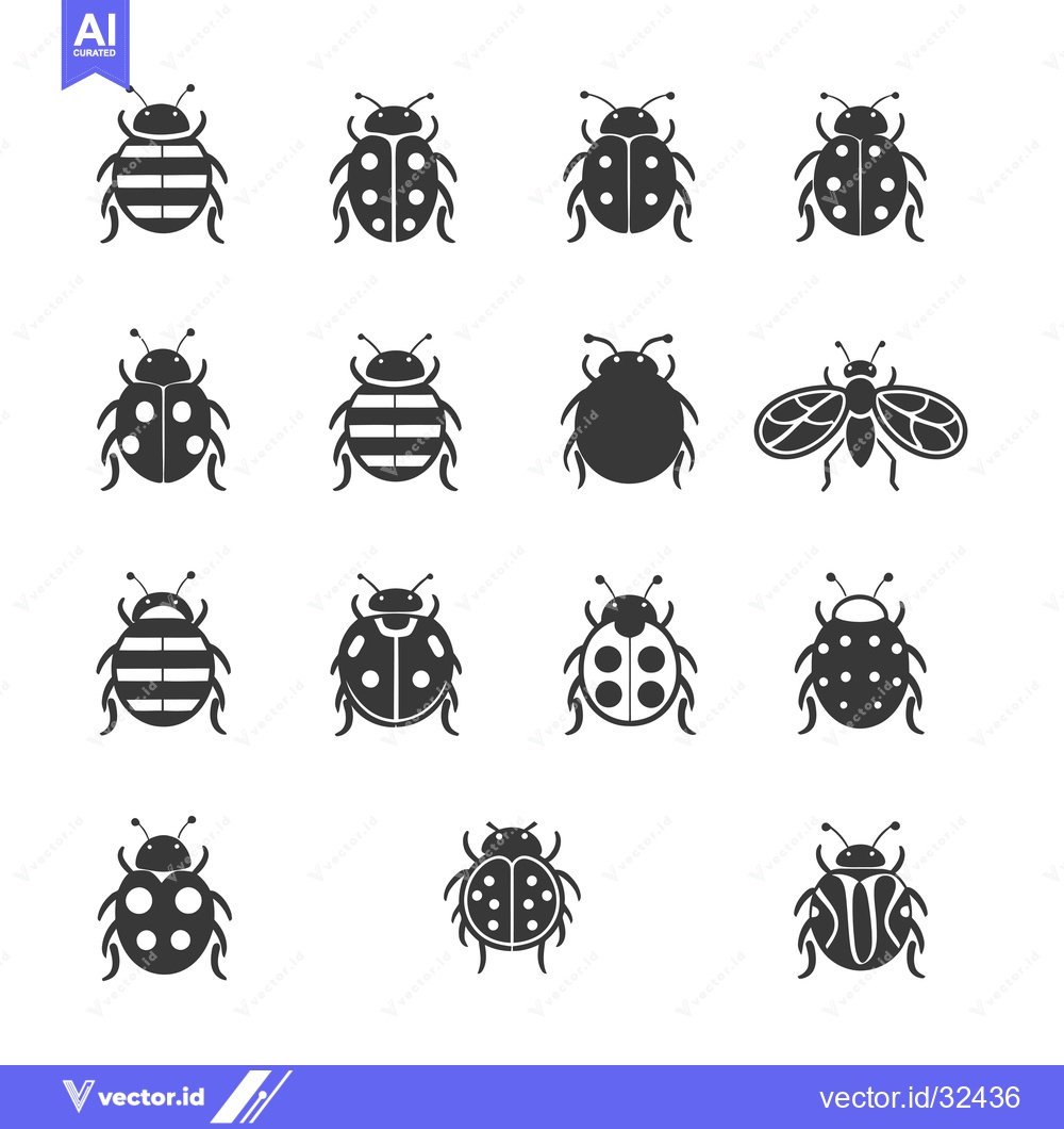 Premium Vector dari Collection of Black and White Ladybug Icons