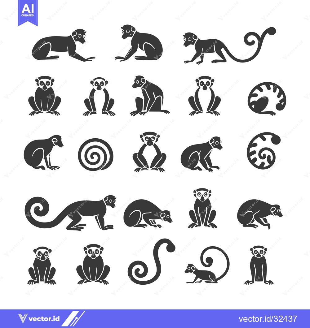 Premium Vector dari Collection of Black and White Lemur Silhouettes in Various Poses