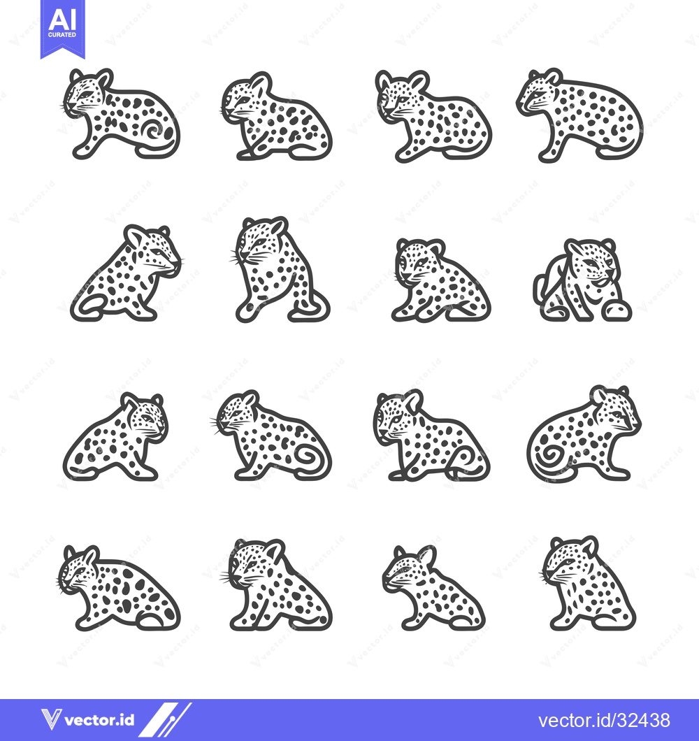 Premium Vector dari Collection of Black and White Leopard Cub Illustrations in Different P