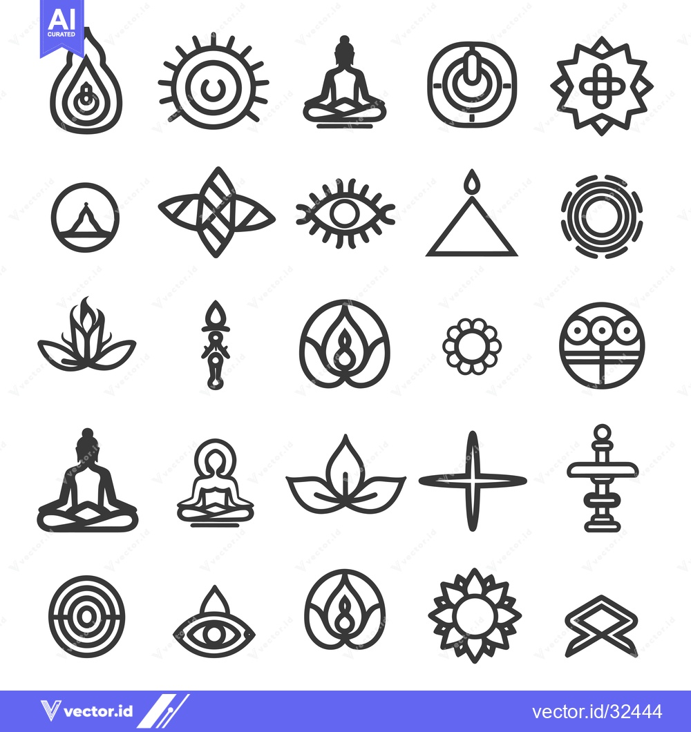 Premium Vector of Collection of Black and White Line Art Symbols for Spirituality, Medit