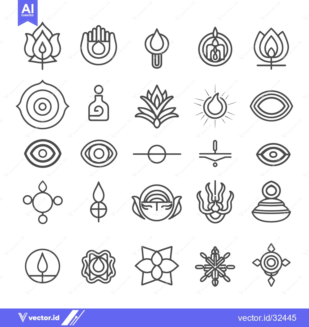 Premium Vector dari Collection of Black and White Line Art Symbols of Hinduism