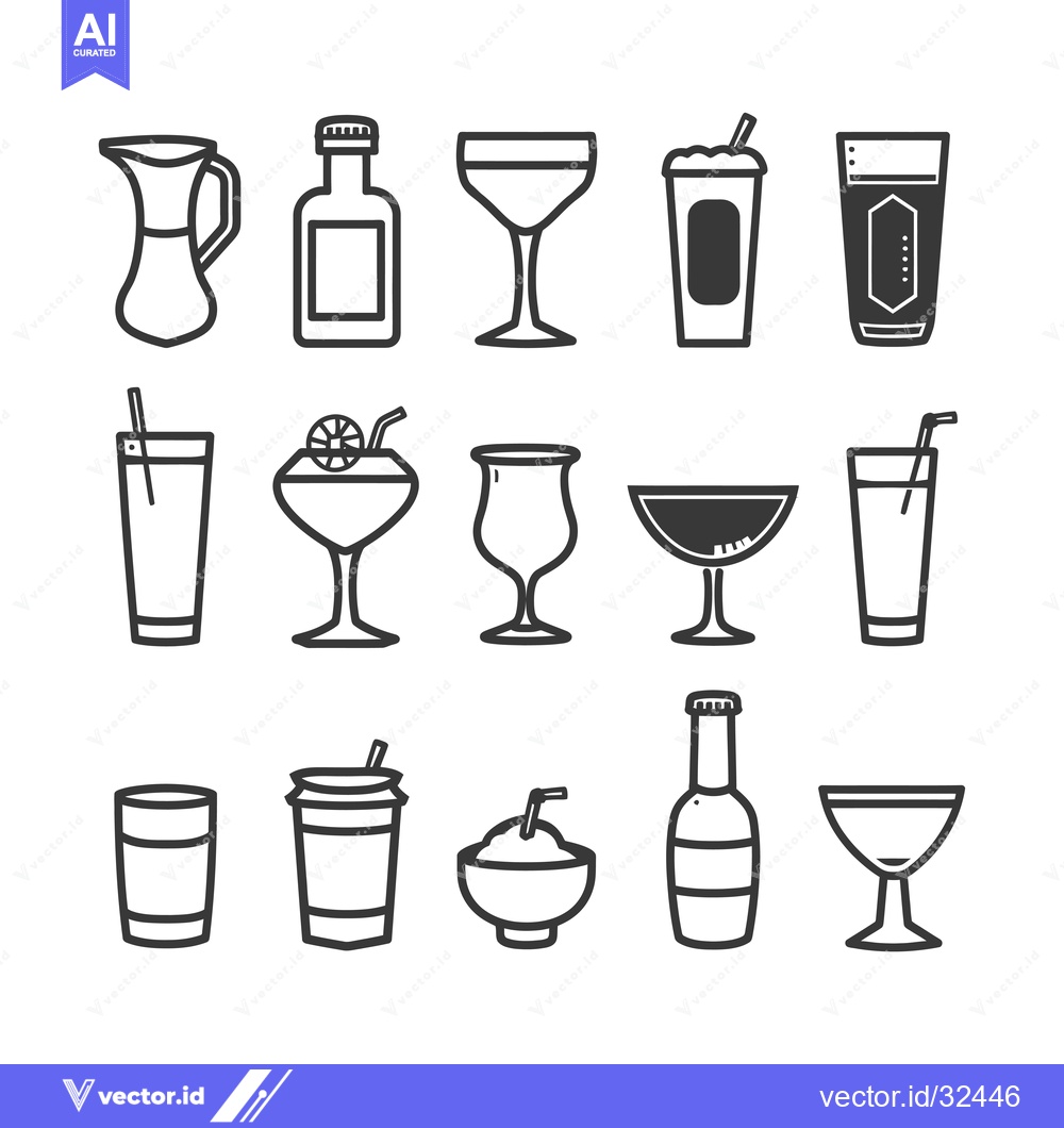 Premium Vector dari Collection of Black and White Line Drawings of Various Beverages and D