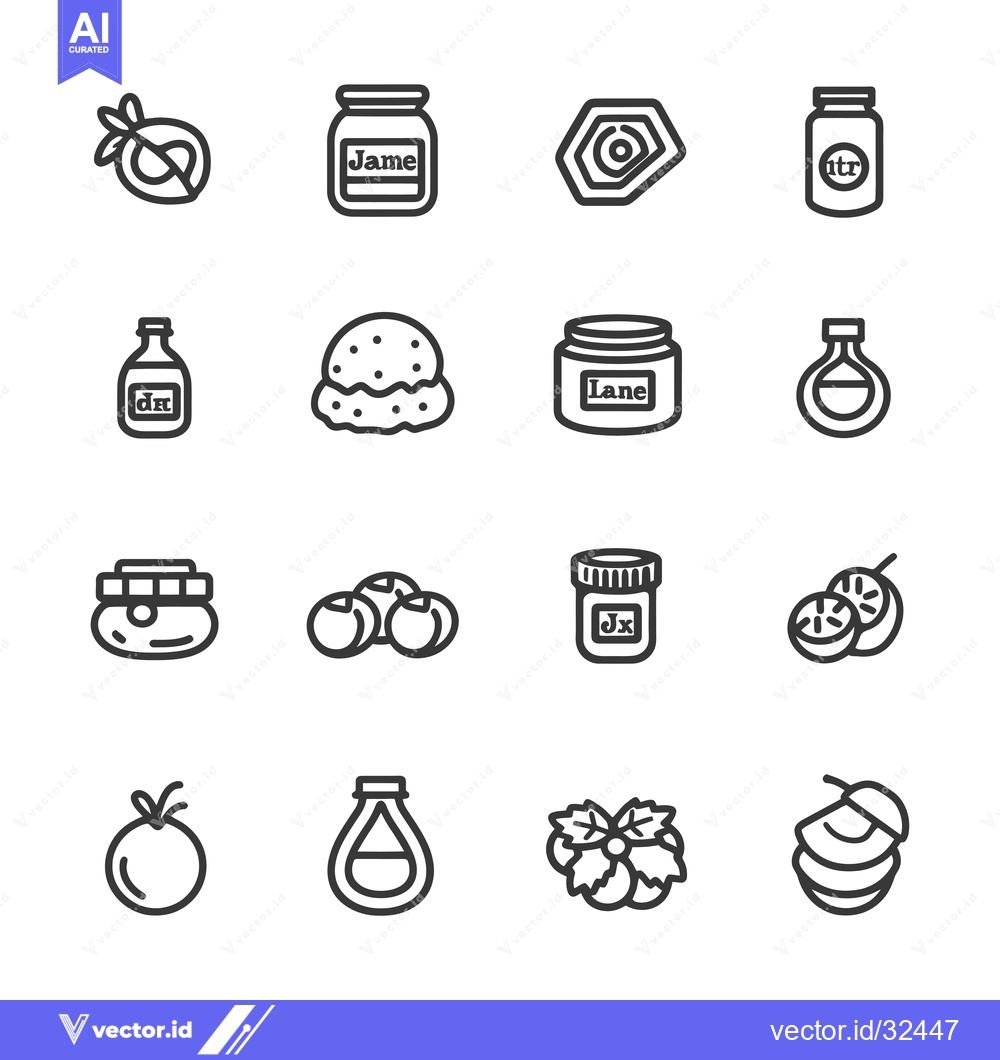 Premium Vector dari Collection of Black and White Line Drawings of Various Jars and Fruits