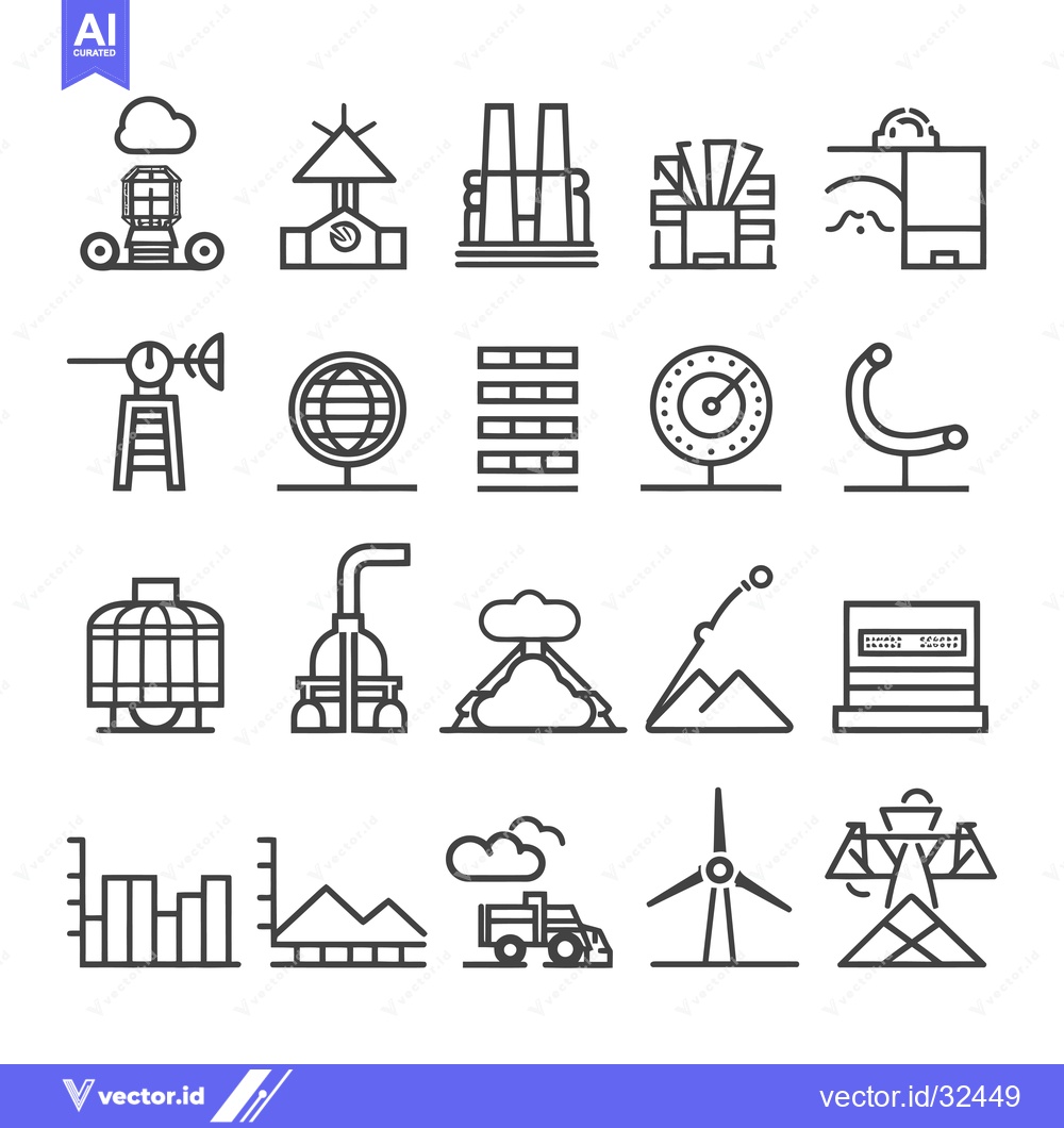 Premium Vector of Collection of Black and White Line Icons Depicting Various Objects and