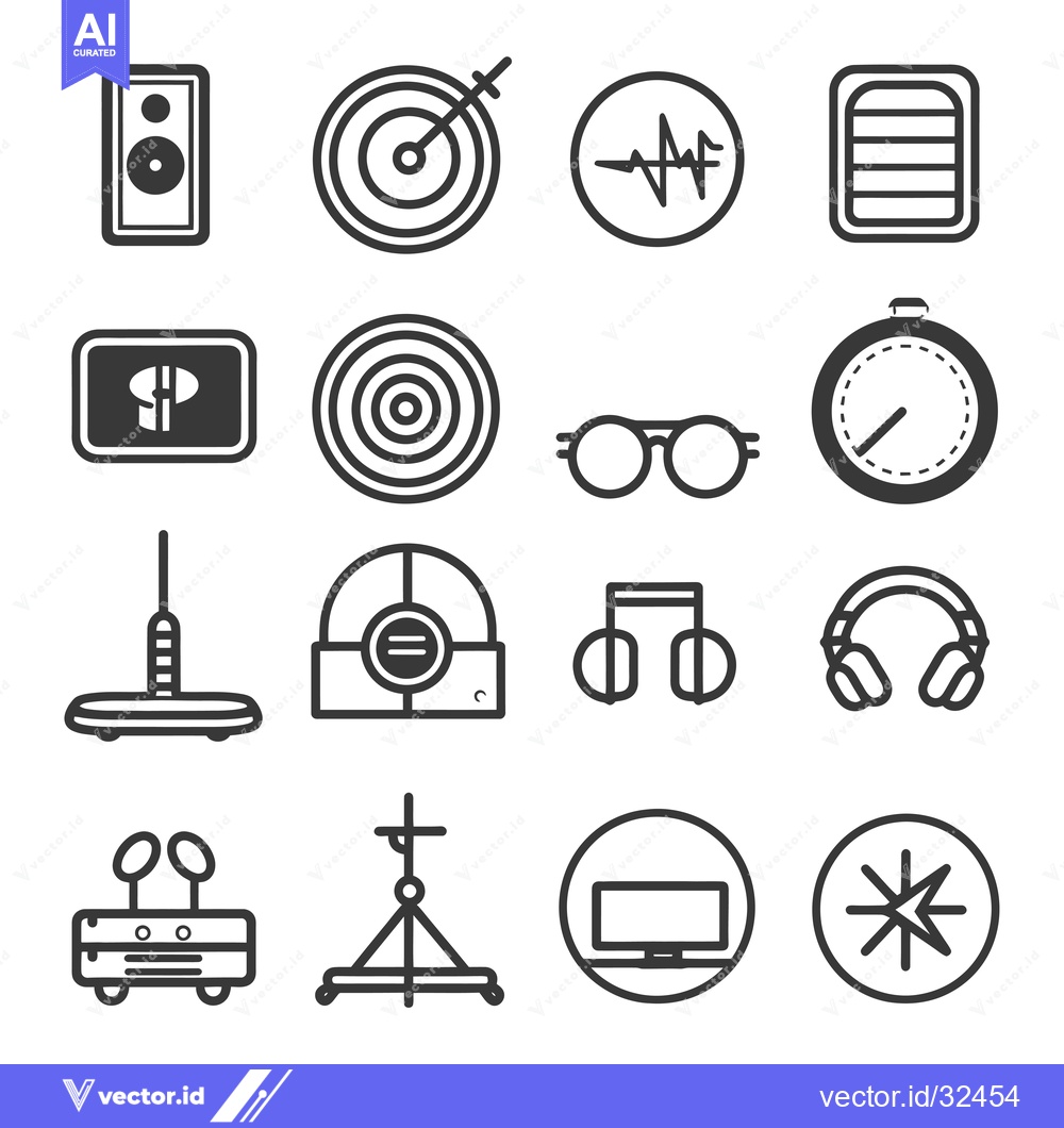 Premium Vector of Collection of Black and White Line Icons Related to Audio and Visual T