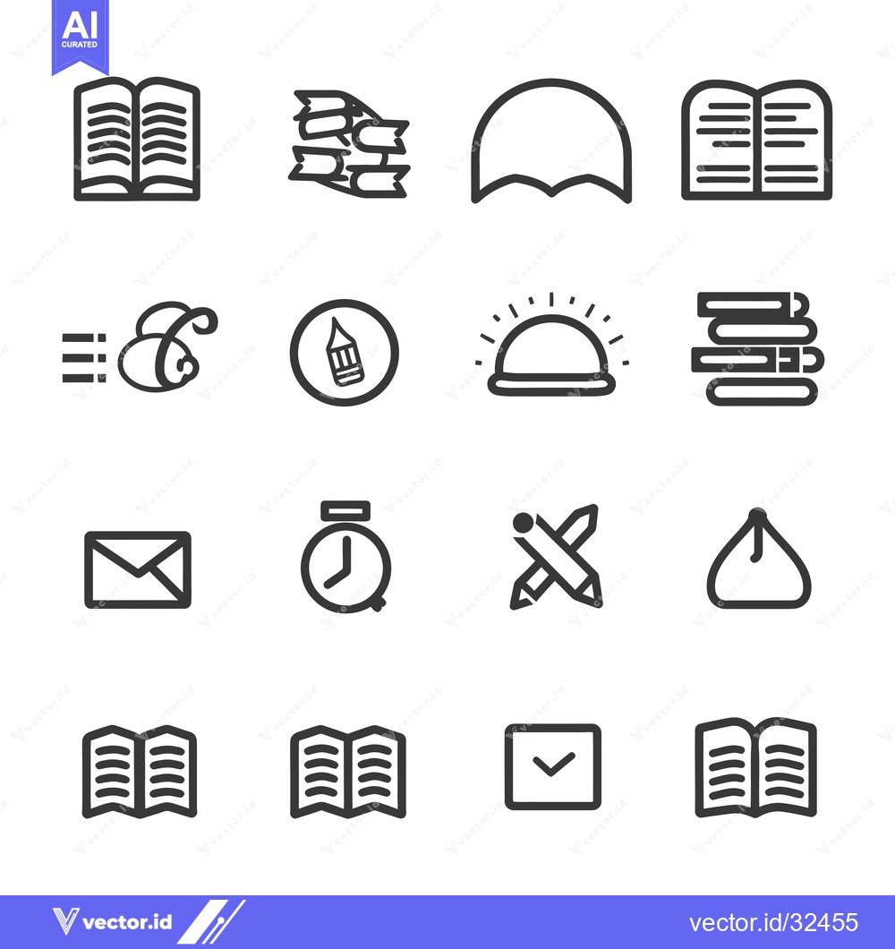 Premium Vector of Collection of Black and White Line Icons Related to Books and Reading