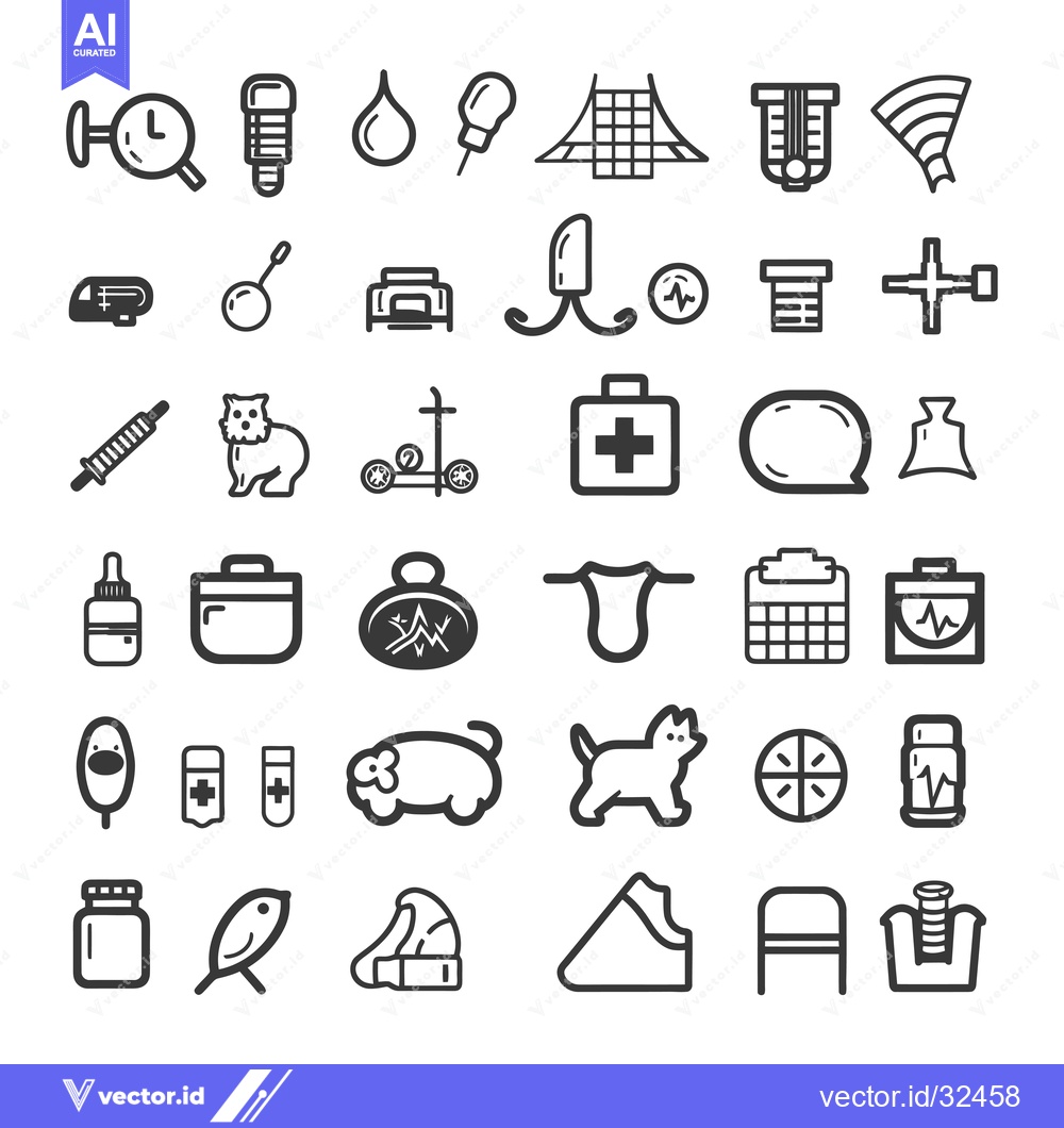 Premium Vector of Collection of Black and White Line Icons Related to Veterinary Medicin