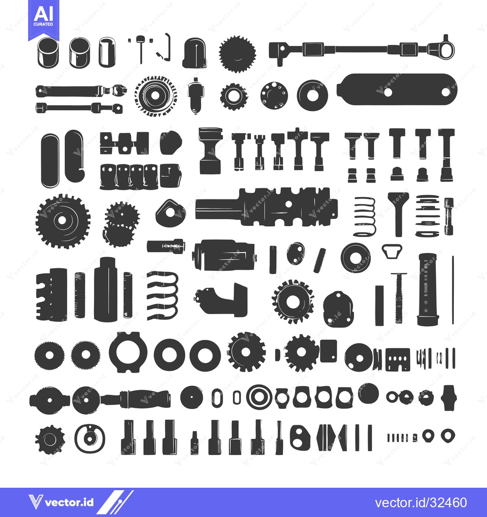 Premium Vector dari Collection of Black and White Machine Parts Silhouettes