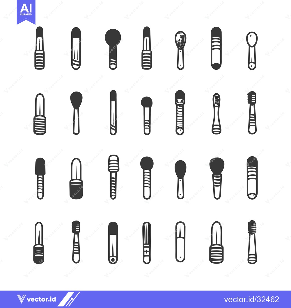 Premium Vector of Collection of Black and White Makeup Brush and Applicator Icons