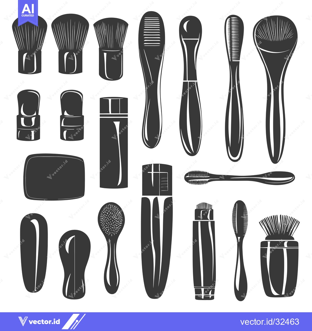 Premium Vector of Collection of Black and White Makeup Brushes and Containers