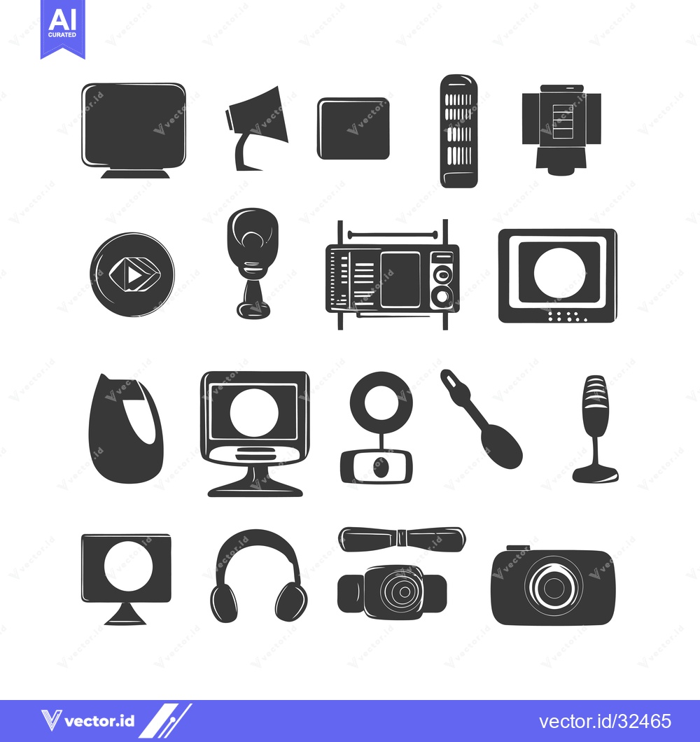 Premium Vector of Collection of Black and White Media Device Icons