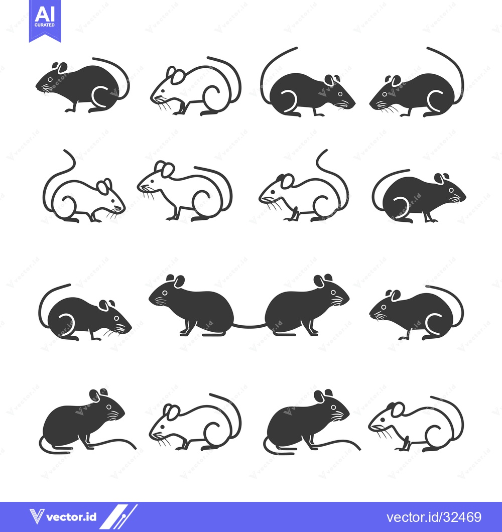 Premium Vector of Collection of Black and White Mouse Illustrations