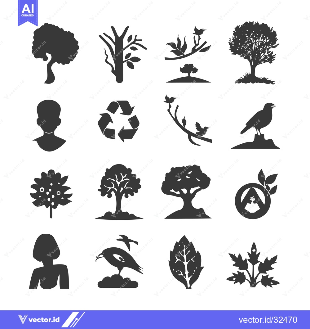 Premium Vector dari Collection of Black and White Nature and Bird Icons