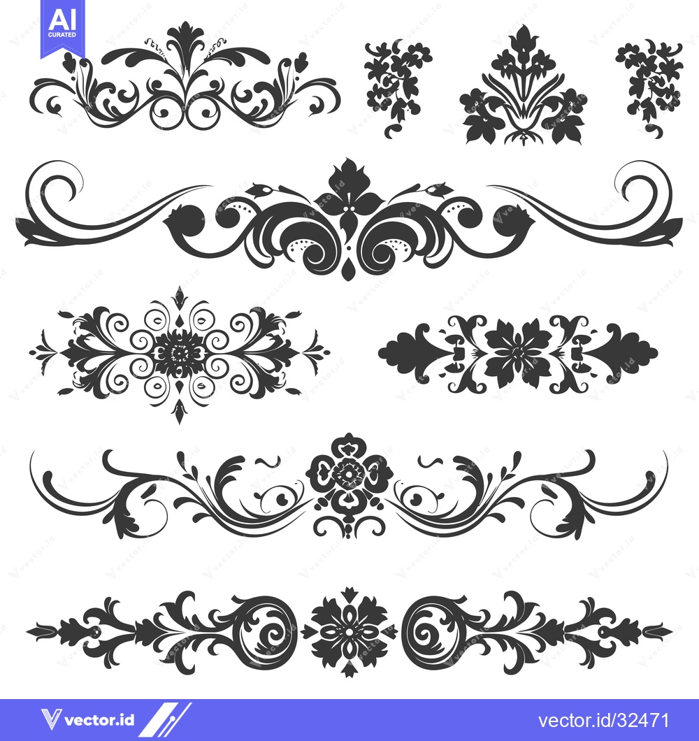 Premium Vector dari Collection of Black and White Ornate Floral Designs