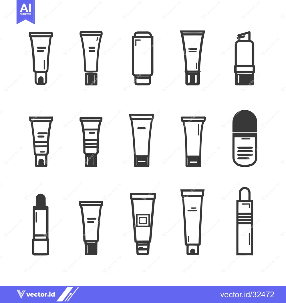 Premium Vector dari Collection of Black and White Outline Cosmetic Tube Icons