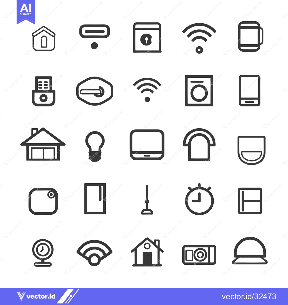 Premium Vector dari Collection of Black and White Outline Home Automation Icons
