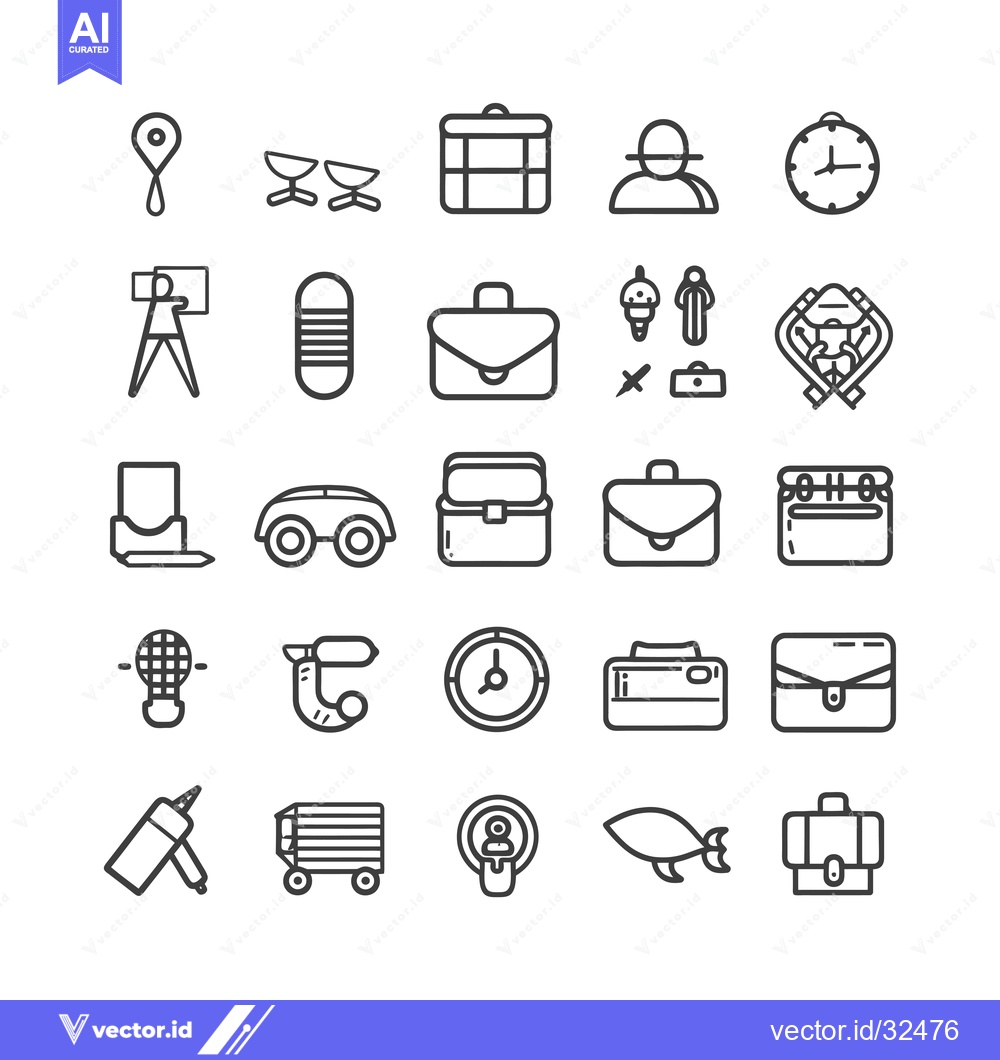 Premium Vector of Collection of Black and White Outline Icons on a White Background