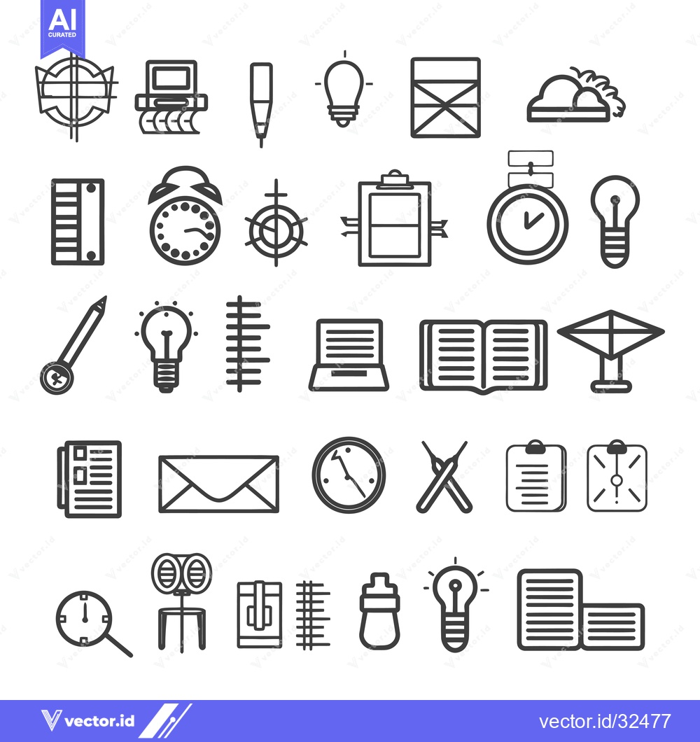Premium Vector of Collection of Black and White Outline Icons on a White Background