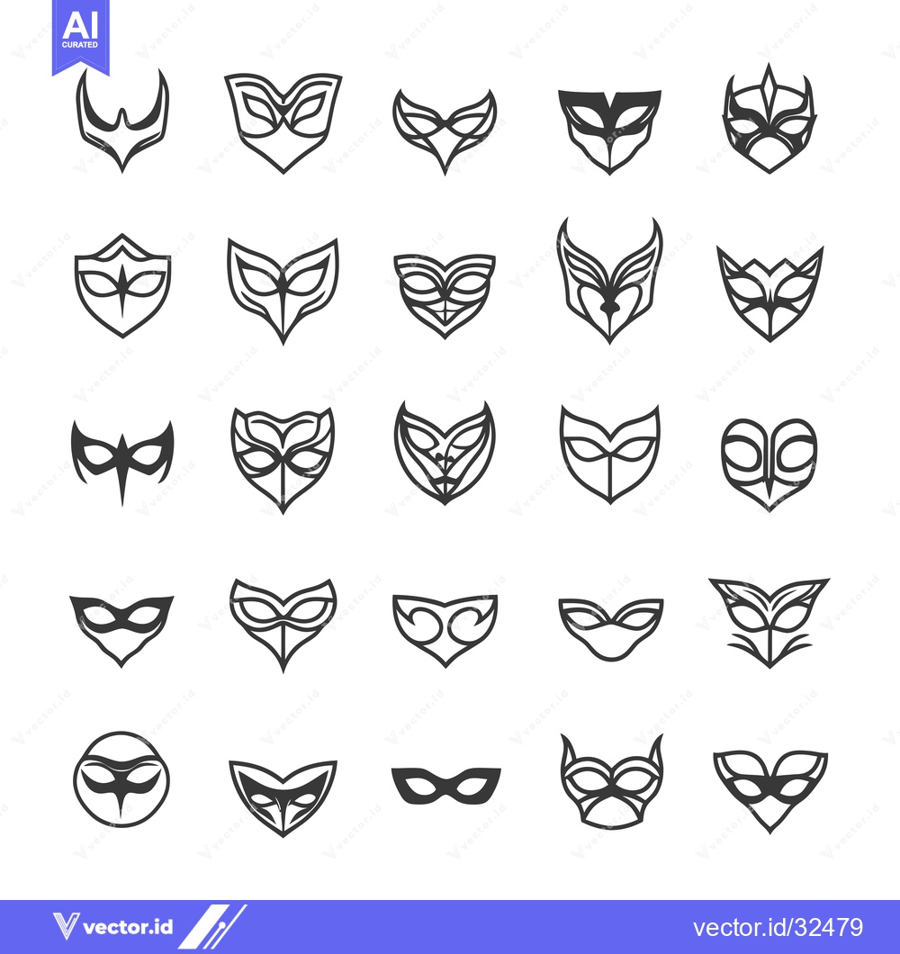 Premium Vector dari Collection of Black and White Outline Mask Illustrations