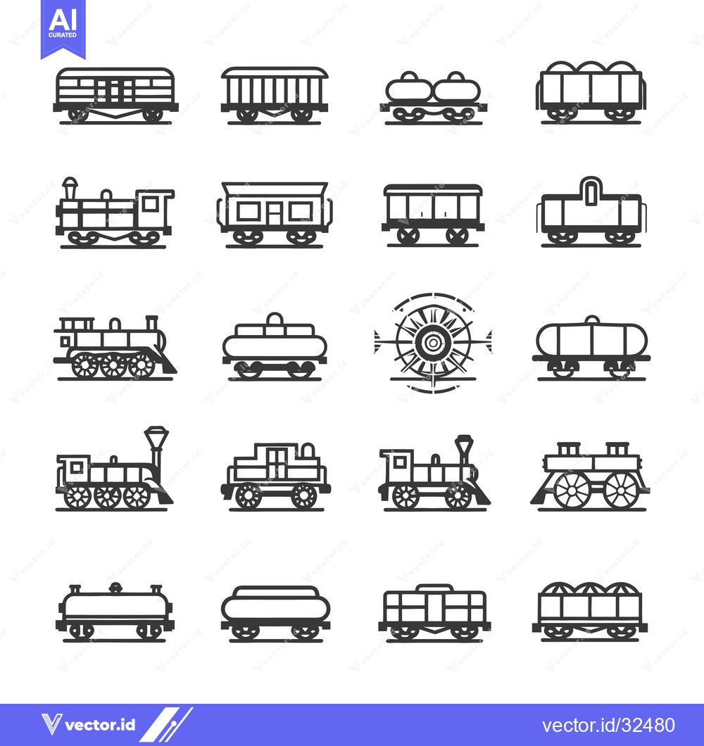 Premium Vector dari Collection of Black and White Outline Train Car Illustrations