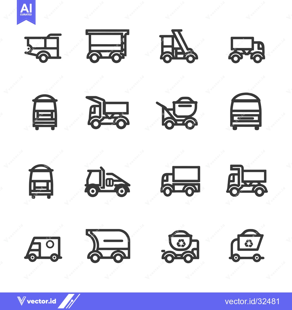 Premium Vector dari Collection of Black and White Outline Truck Icons