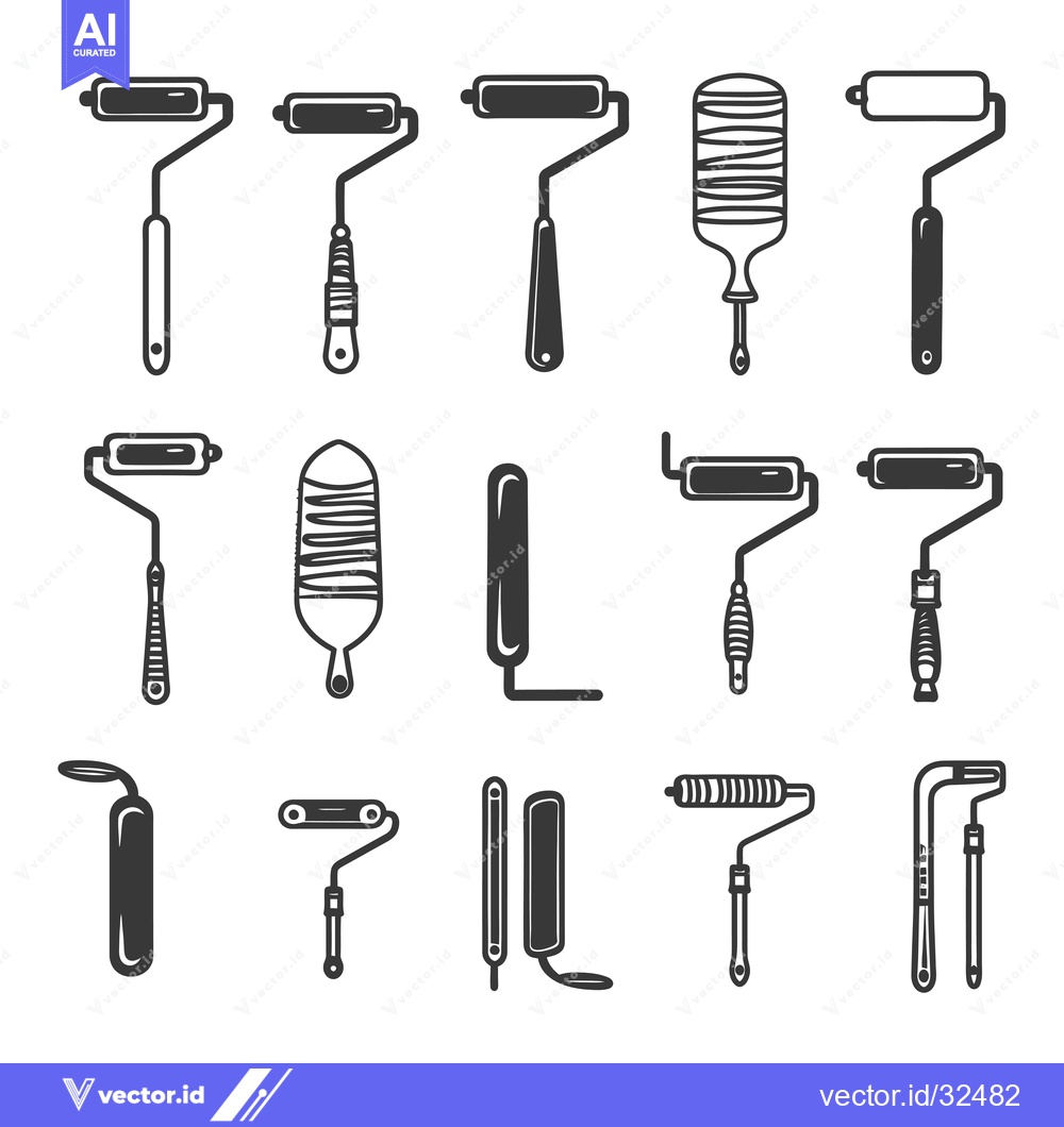 Premium Vector dari Collection of Black and White Paint Roller Icons