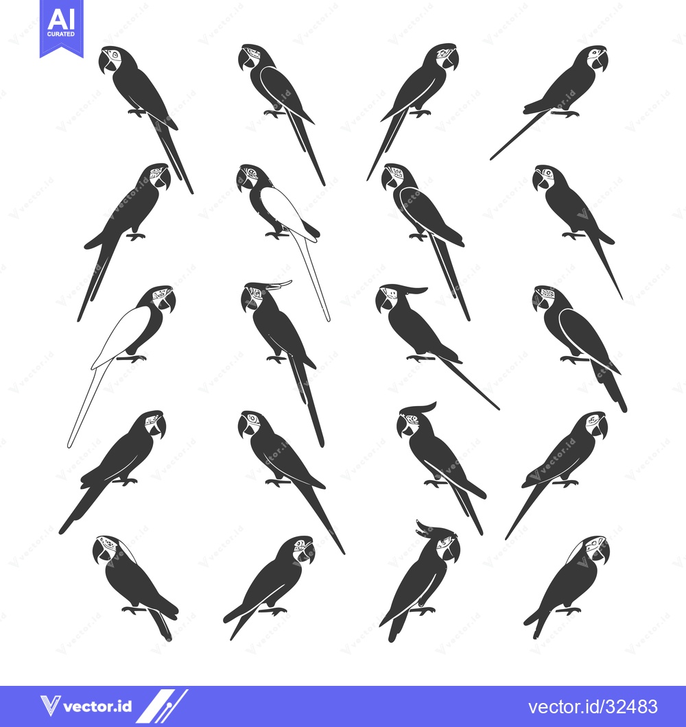 Premium Vector dari Collection of Black and White Parrot Silhouettes