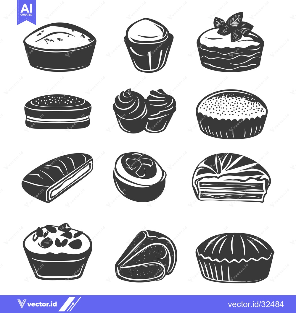 Premium Vector of Collection of Black and White Pastry and Cake Silhouettes